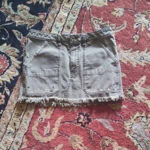 Frayed Hem Tan Mini Skirt